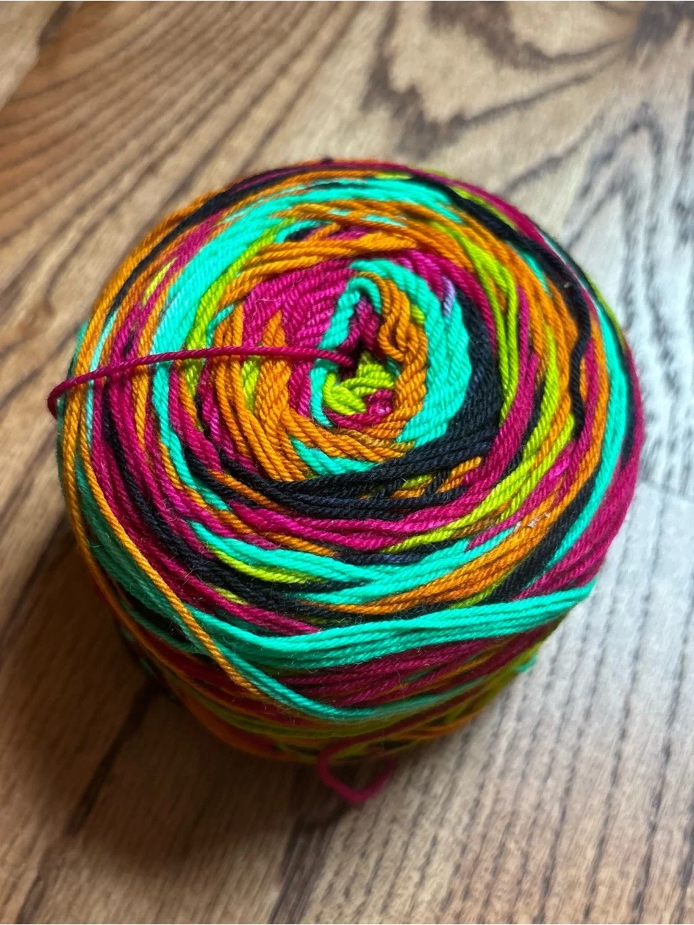 Yarn Fingering Wool Blend Indie Dyed Turquoise Pink Orange 105g Knitting Cake